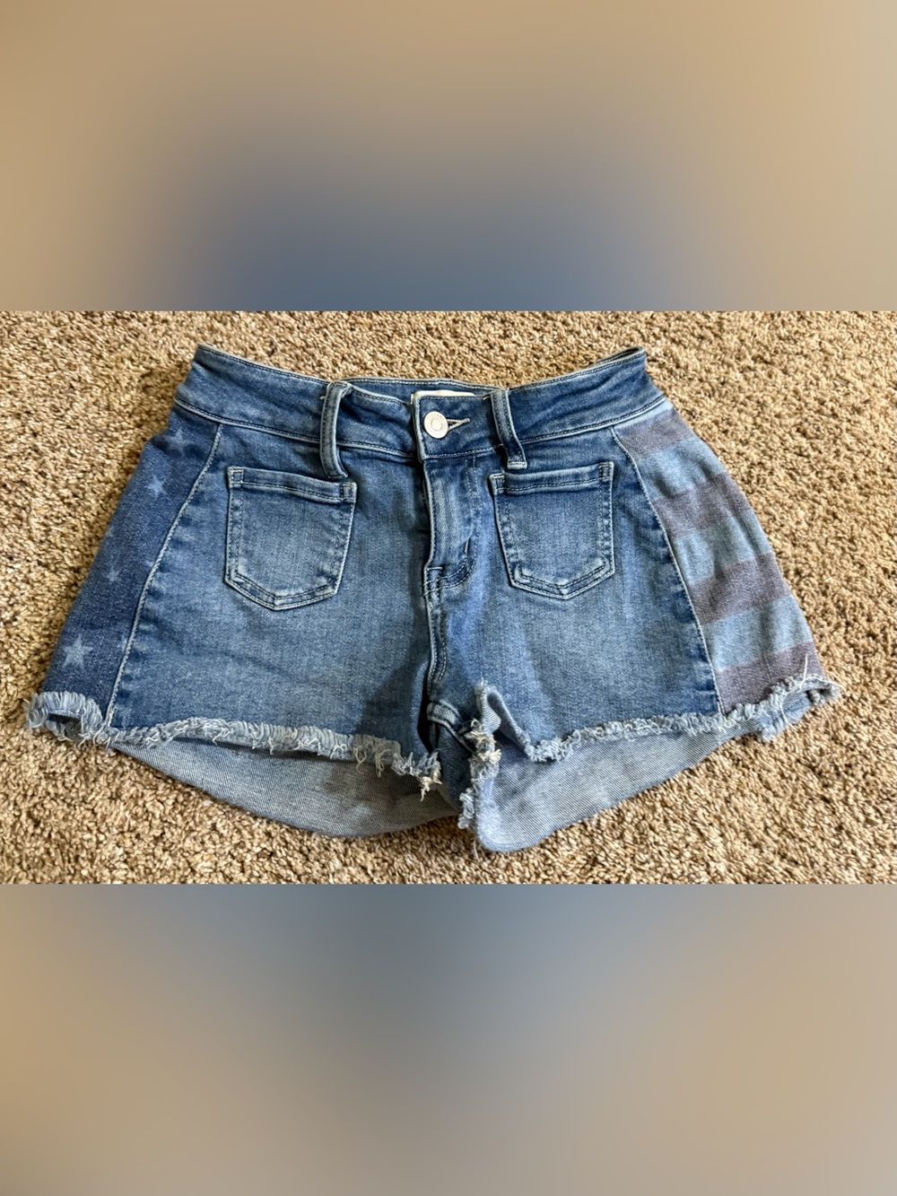 Shyanne Denim Shorts Size 26 Plaid Side Panel Frayed Hem Western Cowgirl